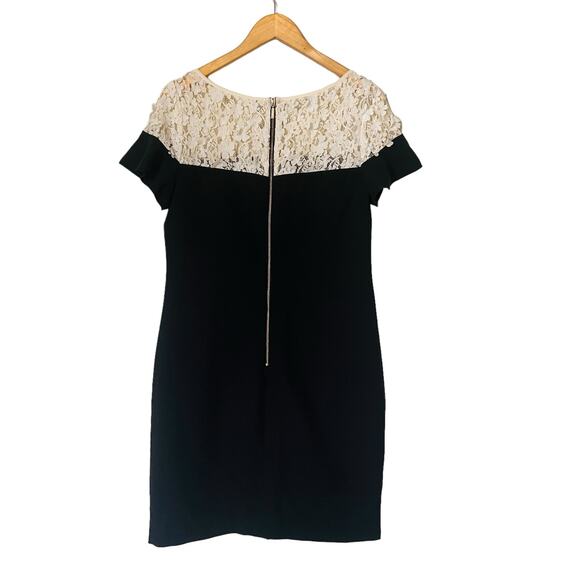 Karl Lagerfeld Floral Appliqué Color Block Dress Size 8 Cream Black - Picture 3 of 10